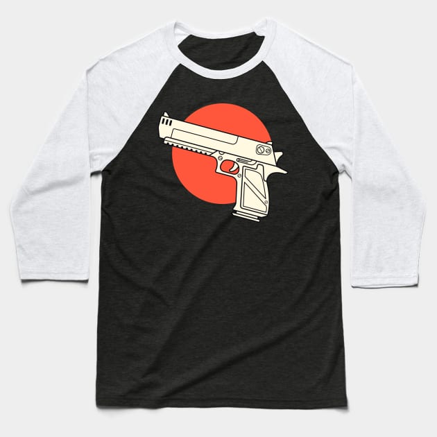 Retro Pistol Weapon Japanese Style Baseball T-Shirt by anubis1986